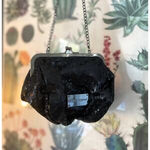 Rare Betsey Johnson y2k Black Sequined Chain-Strap Mini Purse with Cute Bow